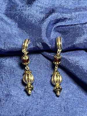 Pendientes colgantes Avon plata tono oro naranja rojo cuentas Foto 1 de 4