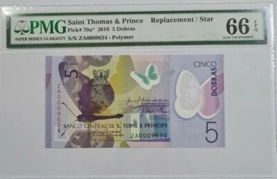 2016 Saint Thomas & Prince 5 Dobras "Replacement" PMG66 EPQ GEM UNC [P-70a*] - Image 1 of 4