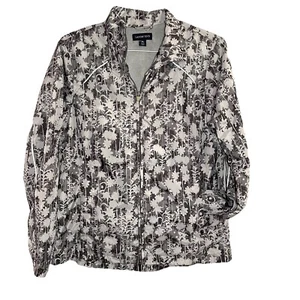 Lands' End Windbreaker Jacket Womens M Gray Floral Long Sleeve Lined Zip Pockets - Picture 1 of 12