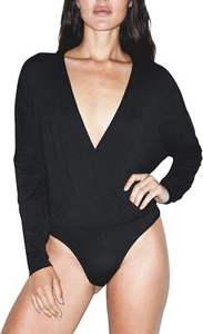 Body donna American Apparel misto modal manica lunga drappeggiato - Foto 1 di 9