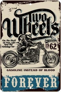 Two Wheels Forever Biker Club Aluminum Tin Sign Plaque Man Cave Bar Decor S128 - Picture 1 of 1