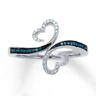 925 Placcato Argento Lucente Anello di Fidanzamento Butterfly Cuore Croce Regalo - Immagine 1 di 2