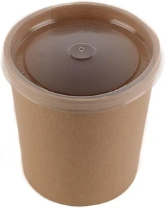 Sopa de papel Kraft desechable 26 oz, recipientes de postre con tapas de plástico 25 un. - Imagen 1 de 6