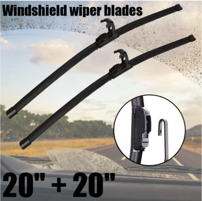 2X Limpiaparabrisas Delantero 20" y 20" Gancho en J Sin Soporte Toda Temporada Silicona Foto 1 de 4