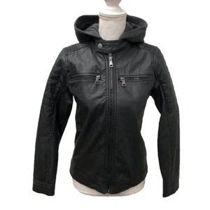 Urban Republic Kids Faux Leather Moto Jacket Large 14 16 Black Hooded New - Picture 1 of 21