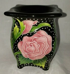 Blue Sky - J McCall Candle 5" Ceramic Tea-light Stand - Roses on Black - VG - Picture 1 of 8