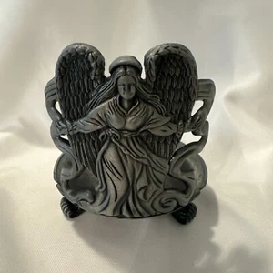 Footed Metal Pillar Candle Holder 5” Tall Angel Themed Made In Taiwan A-23 - Picture 1 of 8