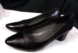 A2 By Aerosoles 'Silver Spoon' womens Black Leather Block Heel Pumps Size 8.5M - Picture 1 of 11