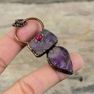 Amatista africana piedras preciosas áspera turmalina rosa cobre hermana colgante joyería Foto 1 de 4