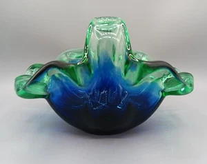 Vintage Murano weiß Kristall Kunst Glas Vase Schale Rüschen Dekor handgefertigt Italien 9x5x6 - Bild 1 von 10