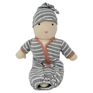 Land of Nod Baby Puppe Waldorf Montessori gestreiftes Nachthemd Mütze 12" Herz Mund - Bild 1 von 14