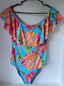 Trina Turk Damen Badeanzug Größe 12 Mohn Rüschen Blumenmuster Neu mit Etikett - Bild 1 von 10