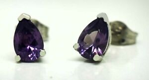 LAB ALEXANDRITES 1.24 Cts STUD EARRINGS 14K WHITE GOLD - New With Tag