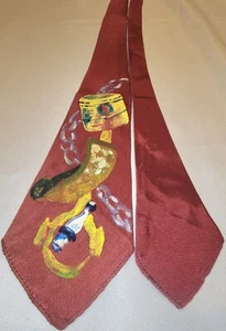 Rare 1940s 1950s VTG Novelty HOT ROD CAR RACING DRAG NHRA AUTO Painted Necktie - Picture 1 of 7