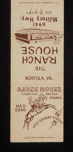 Filetes asado al carbón Ranch House de la década de 1950 4125 Granby Street militar Norfolk VA - Imagen 1 de 2