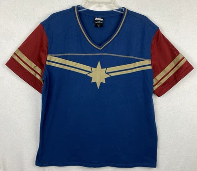 Her Universe Marvel Avengers Captain Marvel 19 Women XL V-Neck Jersey Blue Gold - Image 1 of 4