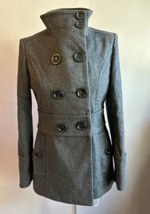 Esprit High Collar Double Breated Gray Wool Blend Coat - Size S - Picture 1 of 6