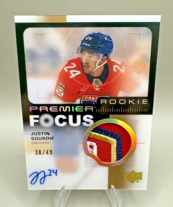 Justin Sourdif 2023-24 UD Premier GOLD 4 COLOR RPA Rookie Patch Auto /49 Florida - Picture 1 of 2
