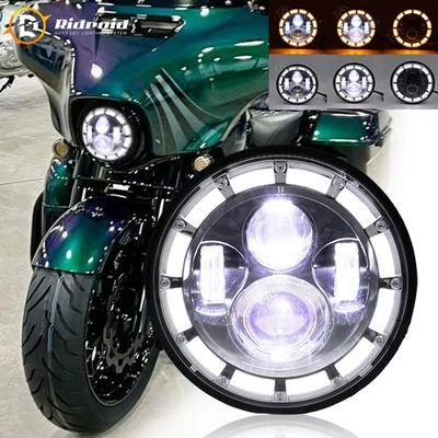 适用于 Harley Davidson Fat Boy EFI FLSTF 7" 圆形 LED 车头灯投影仪 DRL Hi/Lo — 第 1/4 张图片