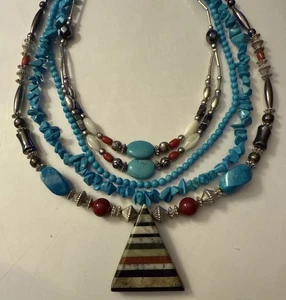 Three Vintage Southwest Native American Necklace Lot Natural Stones Silver Tone - Picture 1 of 11