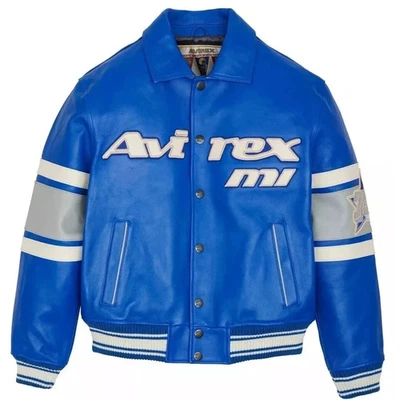 Men's Avirex Real Blue New Edition Detriot American Cowhide Leather Jacket - Image 1 of 4