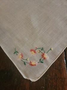 Vintage 10.5" Handkerchief Whie W/ Small Embroidered Floral Pattern - Picture 1 of 5
