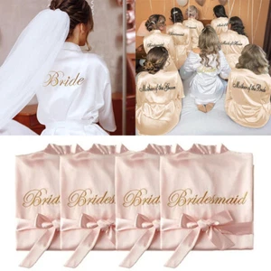 UK Personalized Wedding Robe Bridesmaid Bride Mother Dressing Gown Satin Silk - Picture 1 of 35