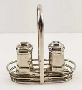 Mini Salz Pfefferstreuer Set 2" Silber Standfußform mit Träger Geschirr - Bild 1 von 3