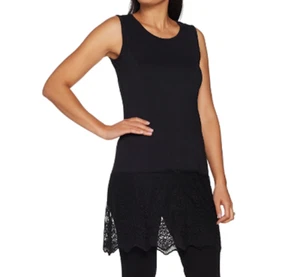 Kathleen Kirkwood Womens XS Tunic Length Tank Top with Lace Extender Black - Picture 1 of 8