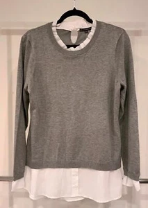 Adrianna Papell Grey Sweater with Ruffled Collar - Size L - Picture 1 of 3