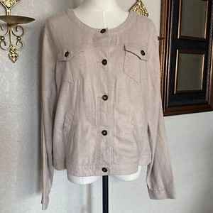 Vintage 90s Linen Button Up Crop Jacket Sz XL Light Natural Beige Pockets Boho  - Picture 1 of 14
