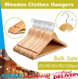 Wooden Clothes Hangers Coat Pant Suit Coathangers Rack Wardrobe Wood Bulk - Picture 1 of 5