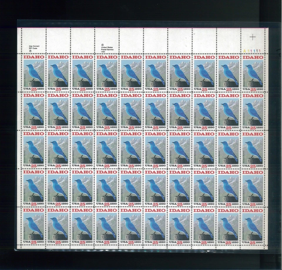 United States 25¢ Idaho Statehood Blue Bird Postage Stamp #2439 MNH Full Sheet - Image 1 of 1