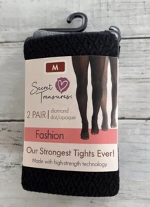 Secret Treasures Women's Black Diamond Dot & Gray Opaque 2 Pack Tights Size M - Picture 1 of 6