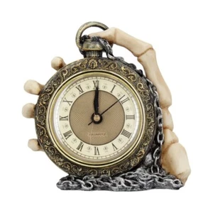 About Time Skeleton Hand and Pocket Watch Mantel Clock 14cm Resin Ornament - Picture 1 of 5