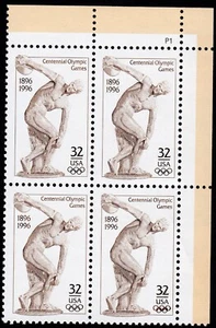 Scott #3087 32¢ Greece - OLYMPIC DISCUS THROWER - Plate Block of 4 Stamps - MNH - Picture 1 of 1