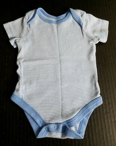Faded Glory Infant Baby S/S Cotton One Piece Blue & White Stripe Sz 0-3 Months - Picture 1 of 4