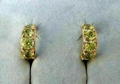  1.57 CT Female Round Cut Peridot In 14K Yellow Gold Finish Huggie/Hoop Earrings - Image 1 of 4