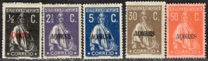 SELLO AZORES PORTUGAL 1912/21 Sc. #156, 160, 161 Y 168/9 PERF: 15x14 MH CERES - Imagen 1 de 2