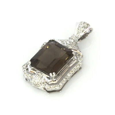 3.2 ctw Natural Brown Tourmaline Diamond Solid 14k White Gold Drop Pendant 25 MM - Image 1 of 4