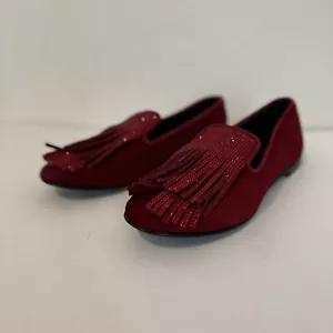 Giuseppe Zanotti Red Velvet Embroidered Accent Loafers Womens EU Size 38 NWOT - Picture 1 of 7