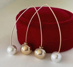 Luxus Perlen Ohrringe abnehmbare Kugel 750 Gold 18K Gold vergoldet 5cm - Bild 1 von 7