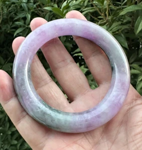Round rod Natural Grade AAA Icy Green Lavender Jade jadeite bracelet Bangle 58mm - Picture 1 of 11
