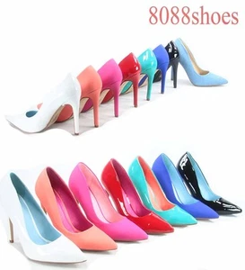 Women's Bridal Sexy Color Pointed Toe Patent Pump Heels Shoes Size 5.5 - 11 NEW - Picture 1 of 38