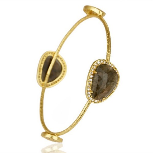 VALENTINO Braccialetto fantasia pietre preziose placcato oro forma rotonda labradorite e zirconi