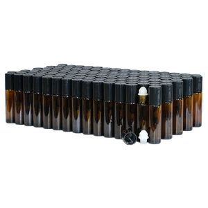 1/3 oz. (10 ml) Amber Glass Roll-on Bottle with Black Cap (Plastic Ball) (V3) - Picture 1 of 13