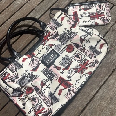 Bolso de Mano LULU by Lulu Guinness Blanco Rosa Negro Estampado Londres Cartera con Bolso Cambiador Foto 1 de 4