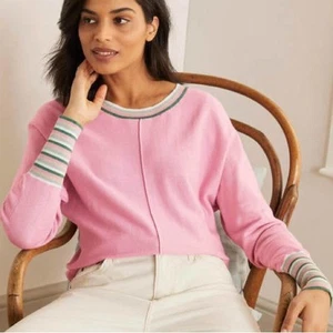 Boden Lytton Glitzer weich Pfingstrose Farbe mit gestreiften Ärmeln Pullover 10 Preppy - Bild 1 von 8