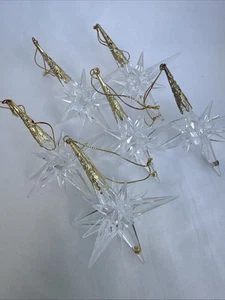 6 Vintage klare Acryl Starburst Ornamente mit goldfarbenen Akzenten 4 1/2" x 4" breit - Bild 1 von 6