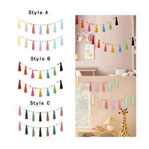Boho Tassel Garland Rainbow Wall Garland with Colorful Ball Decorative Banner - Picture 1 of 19